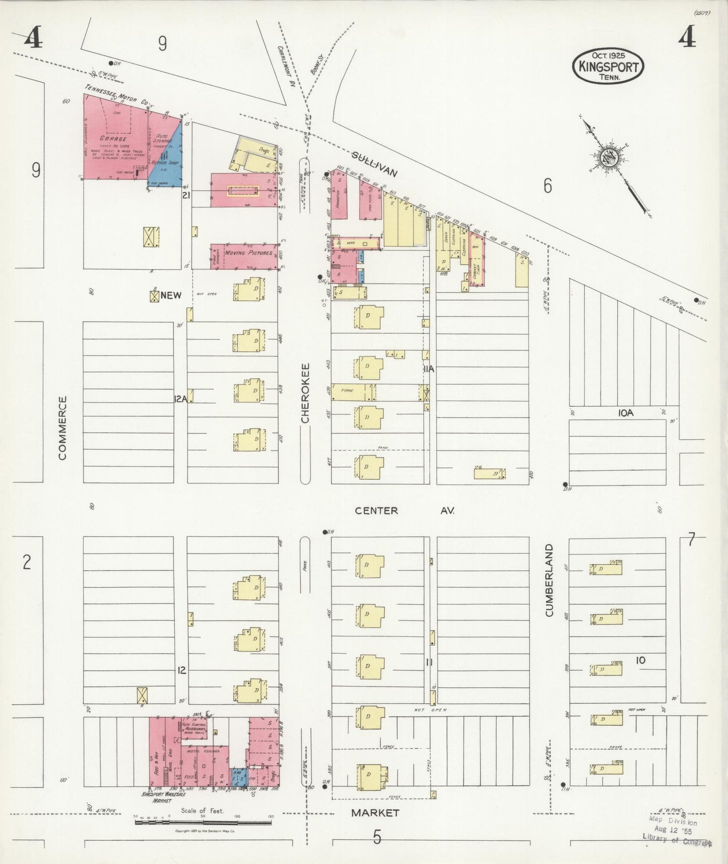 Sanborn Fire Insurance Map from Kingsport, Sullivan County, Tennessee (1925), Sheet #0004 - Complete Map Set gallery image, historic Sanborn map, vintage wall art, Tennessee Tennessee