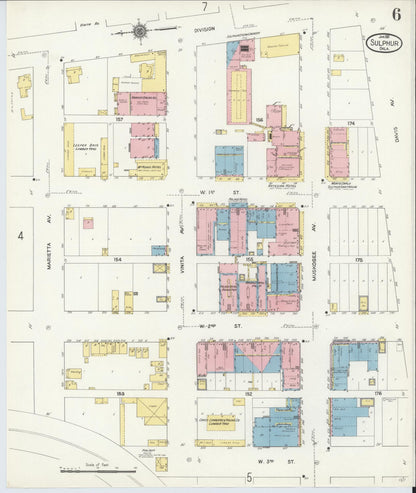 Sanborn Fire Insurance Map from Sulphur, Murray County, Oklahoma (1911), Sheet #0006 - Complete Map Set gallery image, historic Sanborn map, vintage wall art, Oklahoma Oklahoma