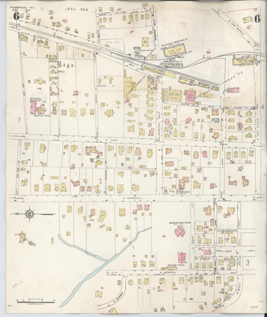 Sanborn Fire Insurance Map from Henderson, Rusk County, Texas (1949), Sheet #0006 - Historic Sanborn Fire Insurance Map Print, vintage old map wall art, antique decor, genealogy gift, Texas Texas map