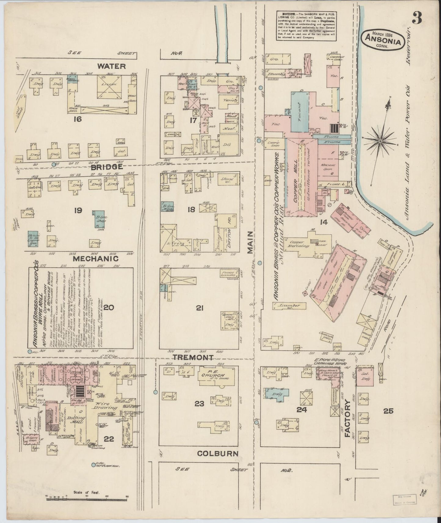 Sanborn Fire Insurance Map from Ansonia, New Haven County, Connecticut (1884), Sheet #0003 - Complete Map Set gallery image, historic Sanborn map, vintage wall art, Connecticut Connecticut