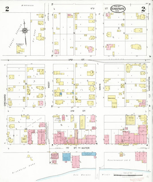 Sanborn Fire Insurance Map from Bonaparte, Van Buren County, Iowa (1927), Sheet #0002 - Historic Sanborn Fire Insurance Map Print, vintage old map wall art
