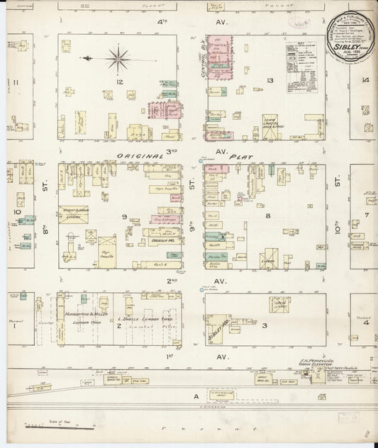 Sanborn Fire Insurance Map from Sibley, Osceola County, Iowa (1886), Sheet #0001 - Historic Sanborn Fire Insurance Map Print, vintage old map wall art