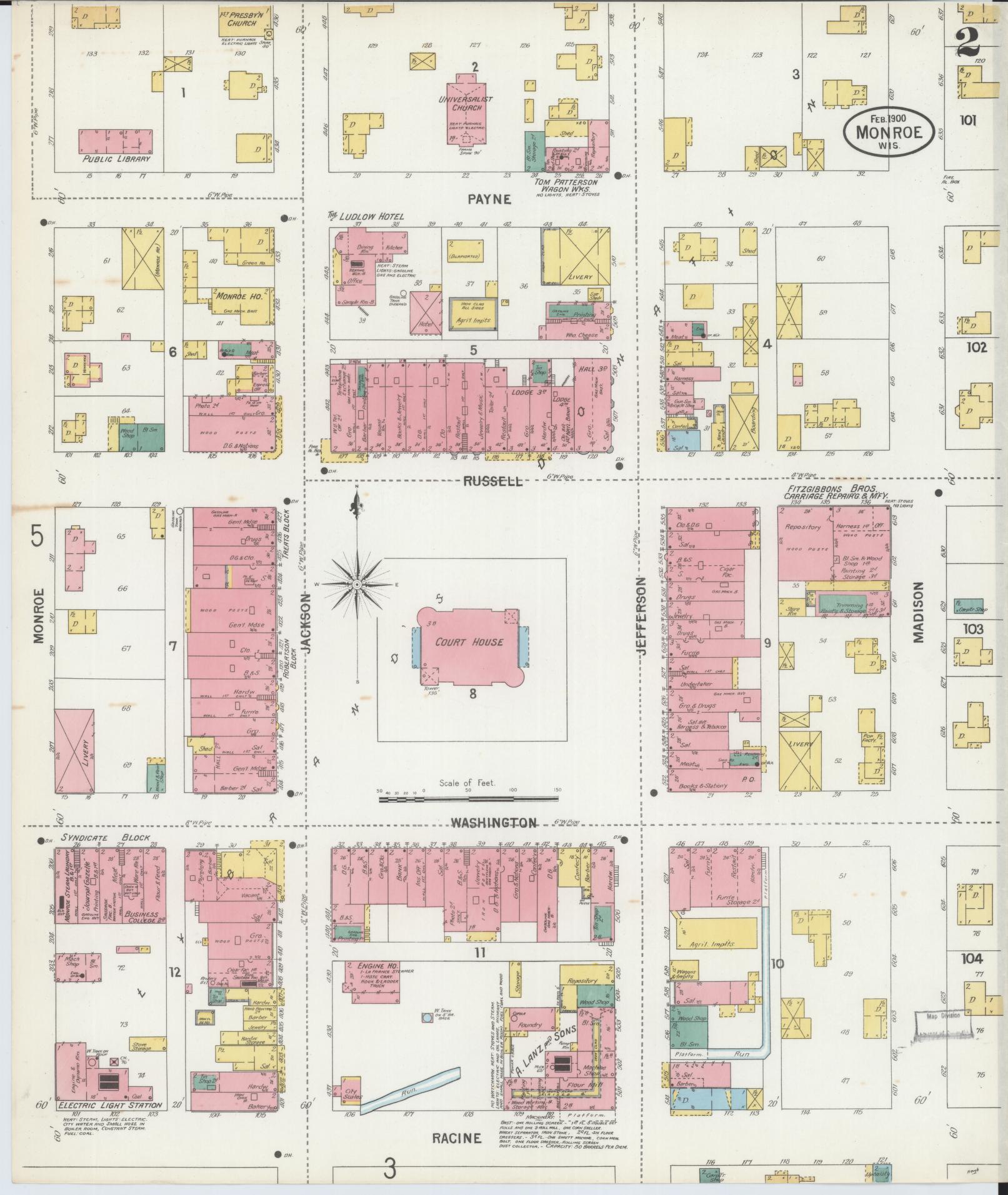 Sanborn Fire Insurance Map from Monroe, Green County, Wisconsin (1900), Sheet #0002 - Complete Map Set gallery image, historic Sanborn map, vintage wall art, Wisconsin Wisconsin