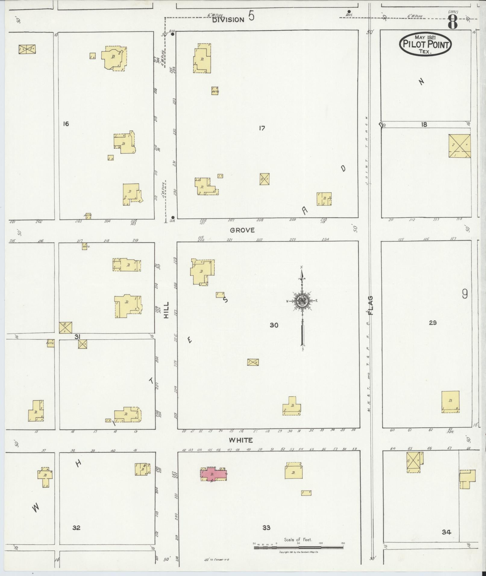 Sanborn Fire Insurance Map from Pilot Point, Denton County, Texas (1921), Sheet #0008 - Historic Sanborn Fire Insurance Map Print, vintage old map wall art, antique decor, genealogy gift, Texas Texas map