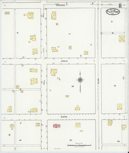 Sanborn Fire Insurance Map from Pilot Point, Denton County, Texas (1921), Sheet #0008 - Historic Sanborn Fire Insurance Map Print, vintage old map wall art, antique decor, genealogy gift, Texas Texas map