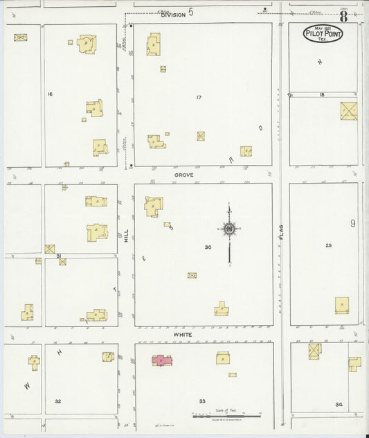 Sanborn Fire Insurance Map from Pilot Point, Denton County, Texas (1921), Sheet #0008 - Historic Sanborn Fire Insurance Map Print, vintage old map wall art, antique decor, genealogy gift, Texas Texas map