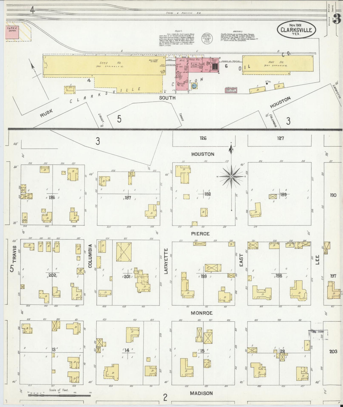Sanborn Fire Insurance Map from Clarksville, Red River County, Texas (1901), Sheet #0003 - Complete Map Set gallery image, historic Sanborn map, vintage wall art, Texas Texas