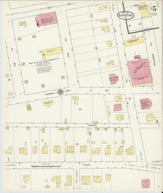 Sanborn Fire Insurance Map from Blackstone, Nottoway County, Virginia (1913), Sheet #0005 - Historic Sanborn Fire Insurance Map Print, vintage old map wall art, antique decor, genealogy gift, Virginia Virginia map