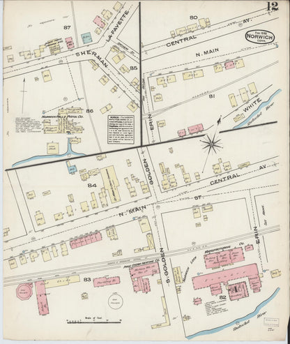 Sanborn Fire Insurance Map from Norwich, New London County, Connecticut (1885), Sheet #0012 - Complete Map Set gallery image, historic Sanborn map, vintage wall art, Connecticut Connecticut