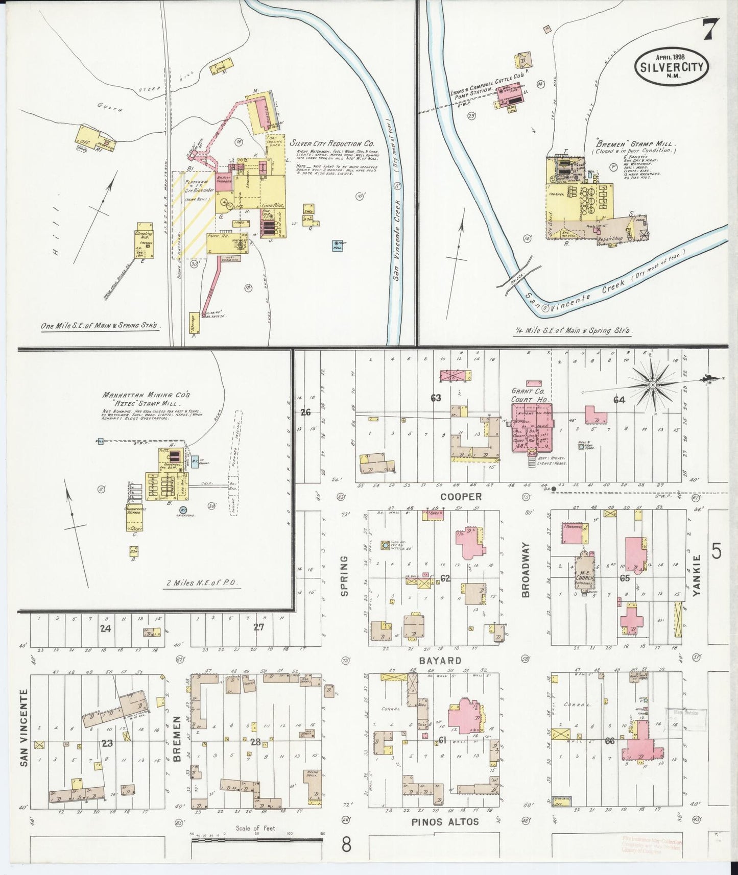 Sanborn Fire Insurance Map from Silver City, Grant County, New Mexico (1898), Sheet #0007 - Complete Map Set gallery image, historic Sanborn map, vintage wall art, New Mexico New Mexico