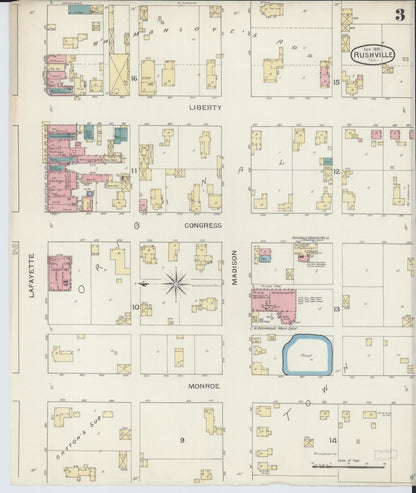 Sanborn Fire Insurance Map from Rushville, Schuyler County, Illinois (1893), Sheet #0003 - Historic Sanborn Fire Insurance Map Print, vintage old map wall art, antique decor, genealogy gift, Illinois Illinois map