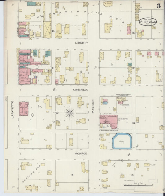 Sanborn Fire Insurance Map from Rushville, Schuyler County, Illinois (1893), Sheet #0003 - Historic Sanborn Fire Insurance Map Print, vintage old map wall art, antique decor, genealogy gift, Illinois Illinois map