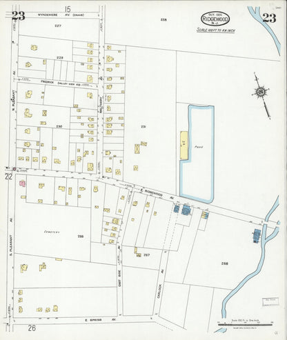 Sanborn Fire Insurance Map from Ridgewood, Bergen County, New Jersey (1924), Sheet #0023 - Historic Sanborn Fire Insurance Map Print, vintage old map wall art, antique decor, genealogy gift, New Jersey New Jersey map