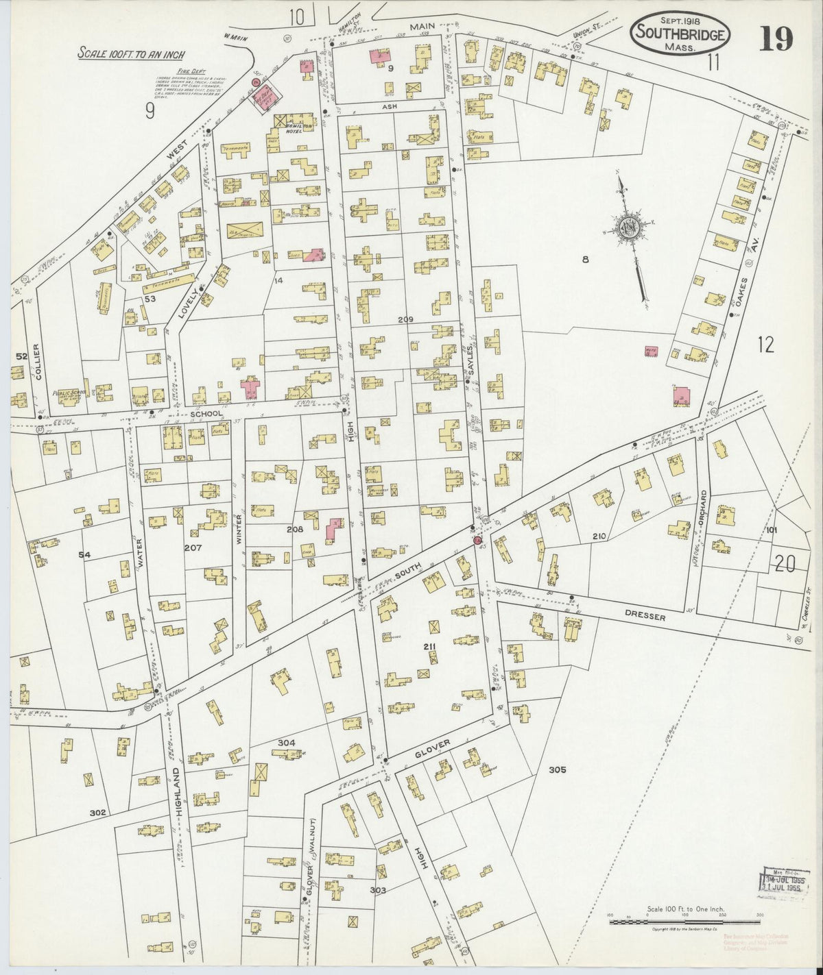 Sanborn Fire Insurance Map from Southbridge, Worcester County, Massachusetts (1918), Sheet #0019 - Complete Map Set gallery image, historic Sanborn map, vintage wall art, Massachusetts Massachusetts