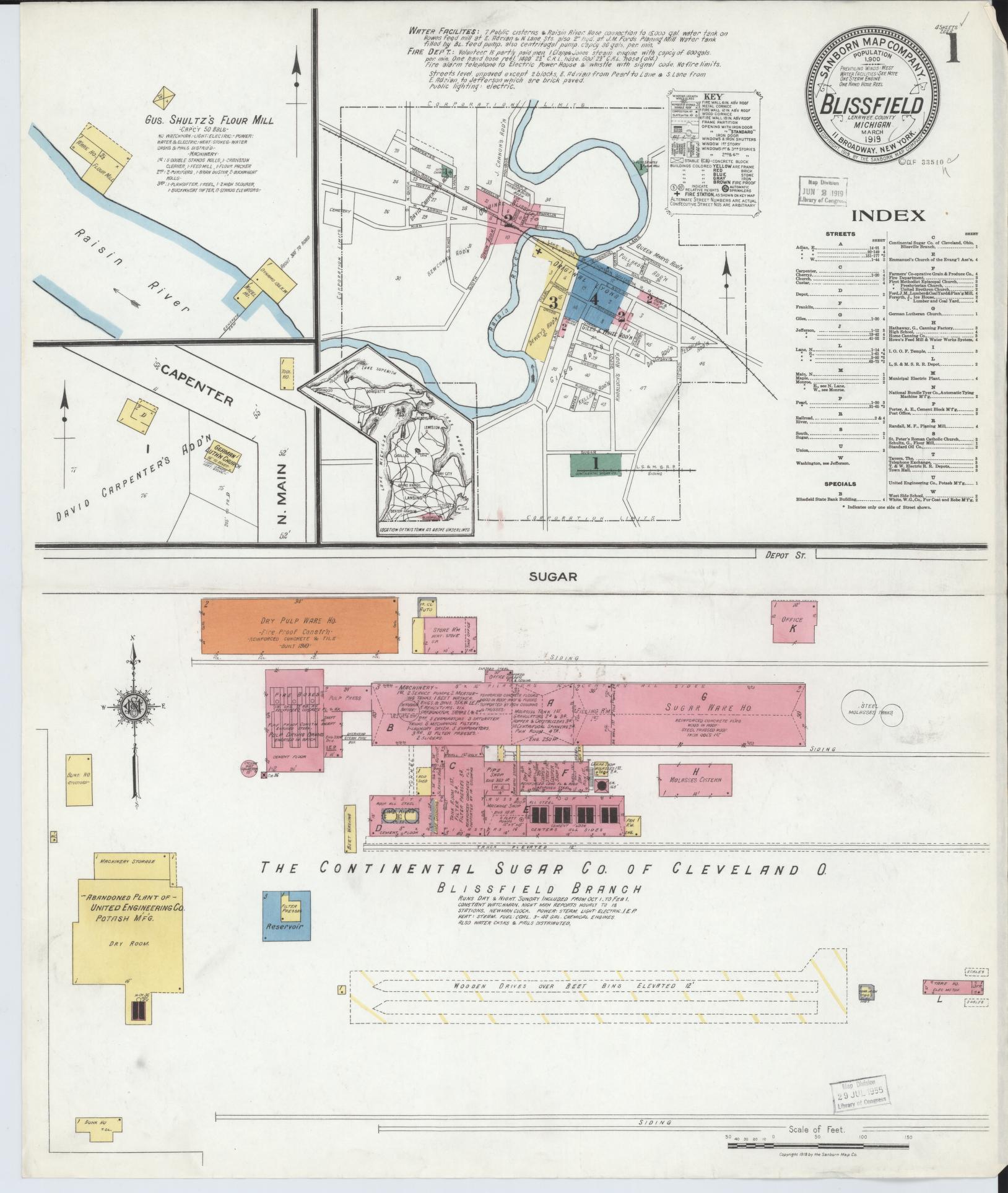 Sanborn Fire Insurance Map from Blissfield, Lenawee County, Michigan. (1919) – Historic Sanborn Fire Insurance Map Print