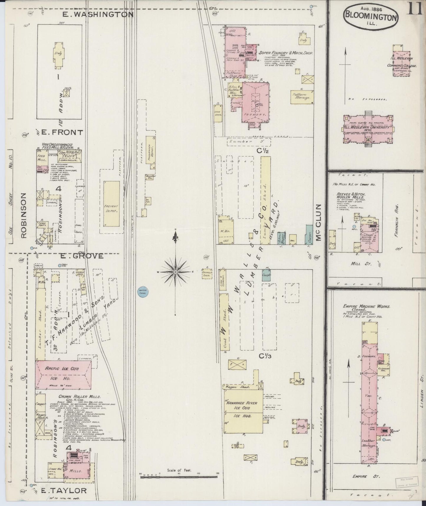 Sanborn Fire Insurance Map from Bloomington, McLean County, Illinois (1886), Sheet #0011 - Complete Map Set gallery image, historic Sanborn map, vintage wall art, Illinois Illinois