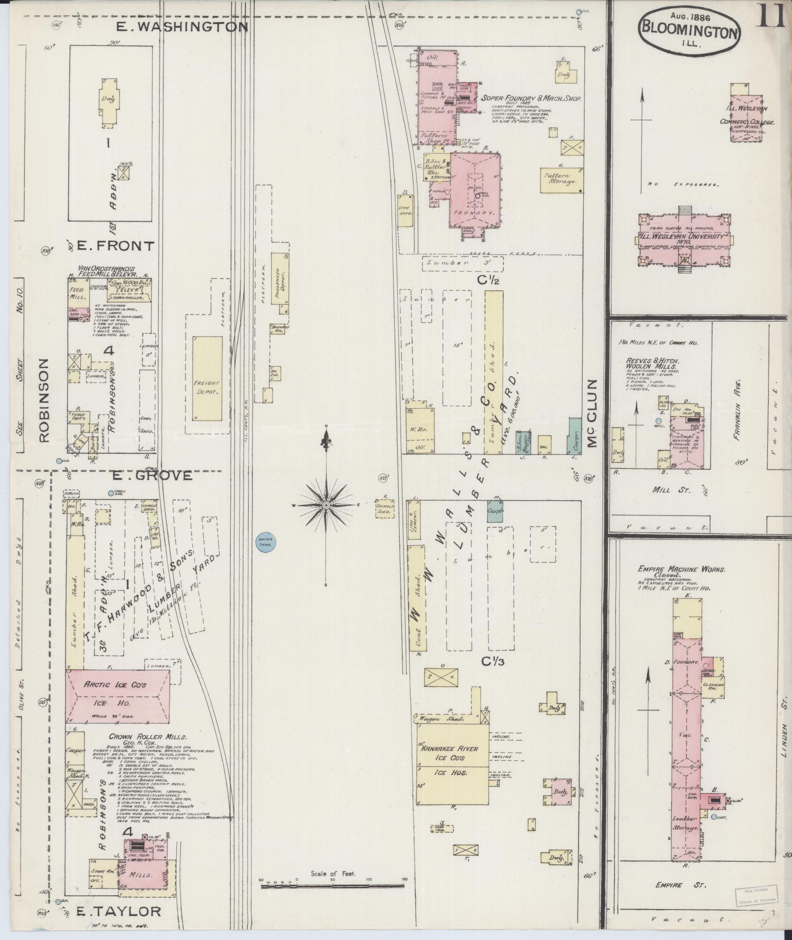 Sanborn Fire Insurance Map from Bloomington, McLean County, Illinois (1886), Sheet #0011 - Complete Map Set gallery image, historic Sanborn map, vintage wall art, Illinois Illinois