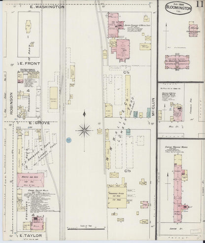 Sanborn Fire Insurance Map from Bloomington, McLean County, Illinois (1886), Sheet #0011 - Complete Map Set gallery image, historic Sanborn map, vintage wall art, Illinois Illinois