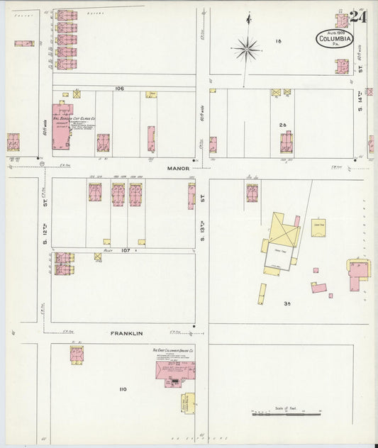 Sanborn Fire Insurance Map from Columbia, Lancaster County, Pennsylvania (1909), Sheet #0024 - Historic Sanborn Fire Insurance Map Print, vintage old map wall art, antique decor, genealogy gift, Pennsylvania Pennsylvania map