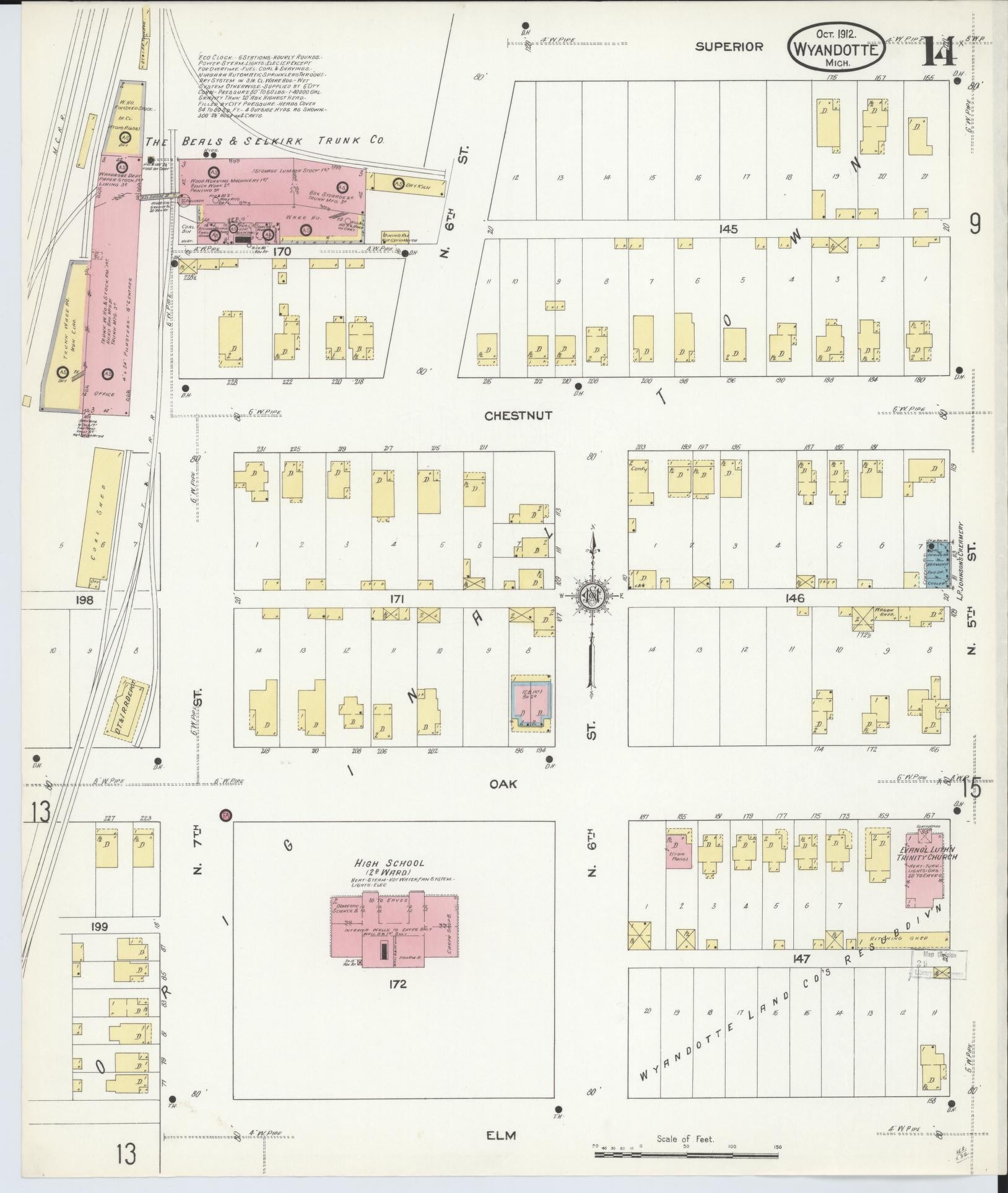 Sanborn Fire Insurance Map from Wyandotte, Wayne County, Michigan (1912), Sheet #0014 - Complete Map Set gallery image, historic Sanborn map, vintage wall art, Michigan Michigan