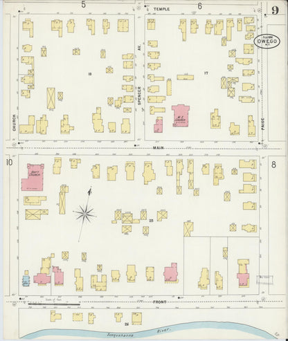 Sanborn Fire Insurance Map from Owego, Tioga County, New York (1898), Sheet #0009 - Historic Sanborn Fire Insurance Map Print, vintage old map wall art, antique decor, genealogy gift, New York New York map