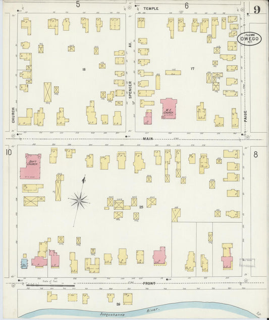 Sanborn Fire Insurance Map from Owego, Tioga County, New York (1898), Sheet #0009 - Historic Sanborn Fire Insurance Map Print, vintage old map wall art, antique decor, genealogy gift, New York New York map