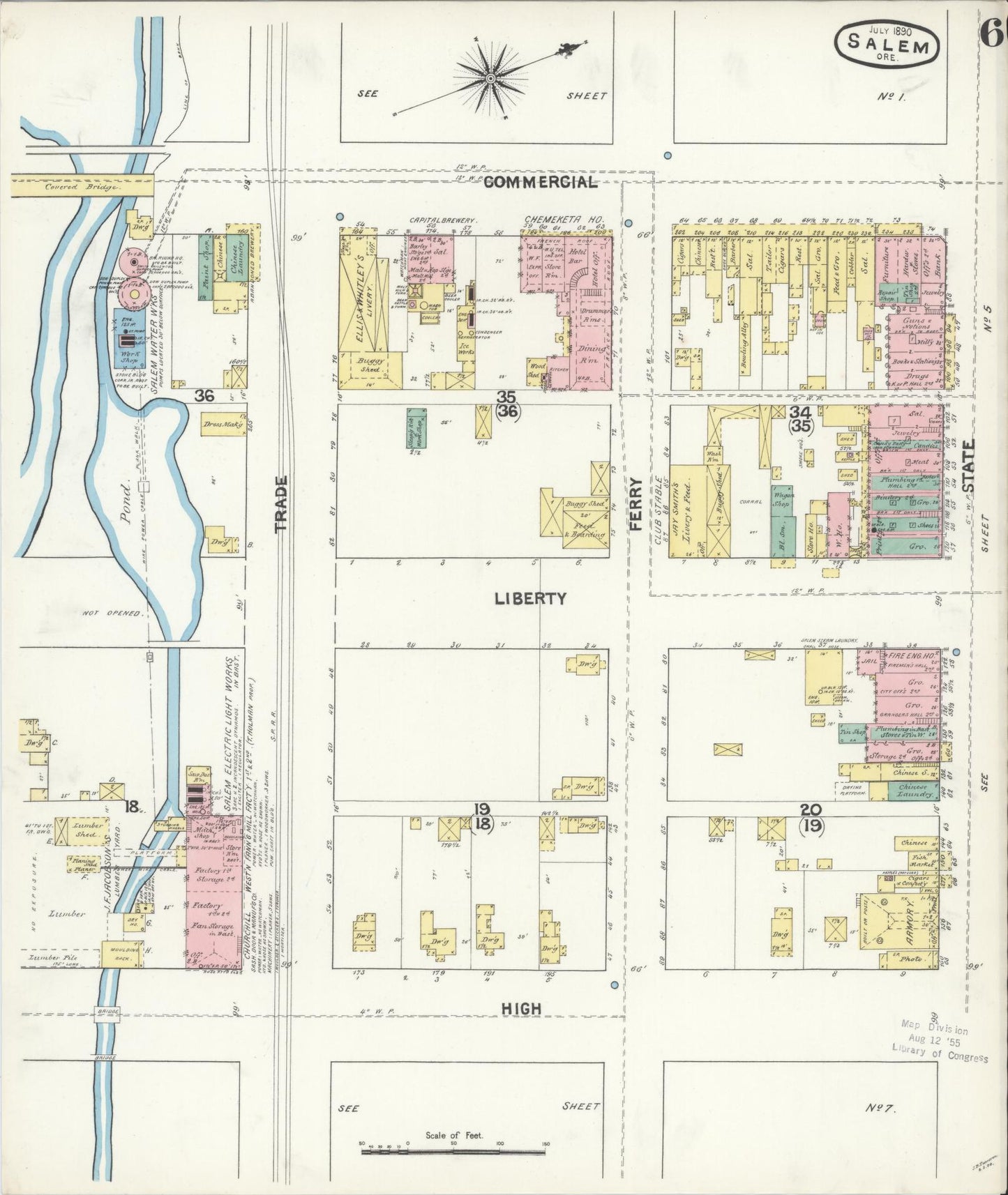 Sanborn Fire Insurance Map from Salem, Marion County, Oregon (1890), Sheet #0006 - Complete Map Set gallery image, historic Sanborn map, vintage wall art, Oregon Oregon