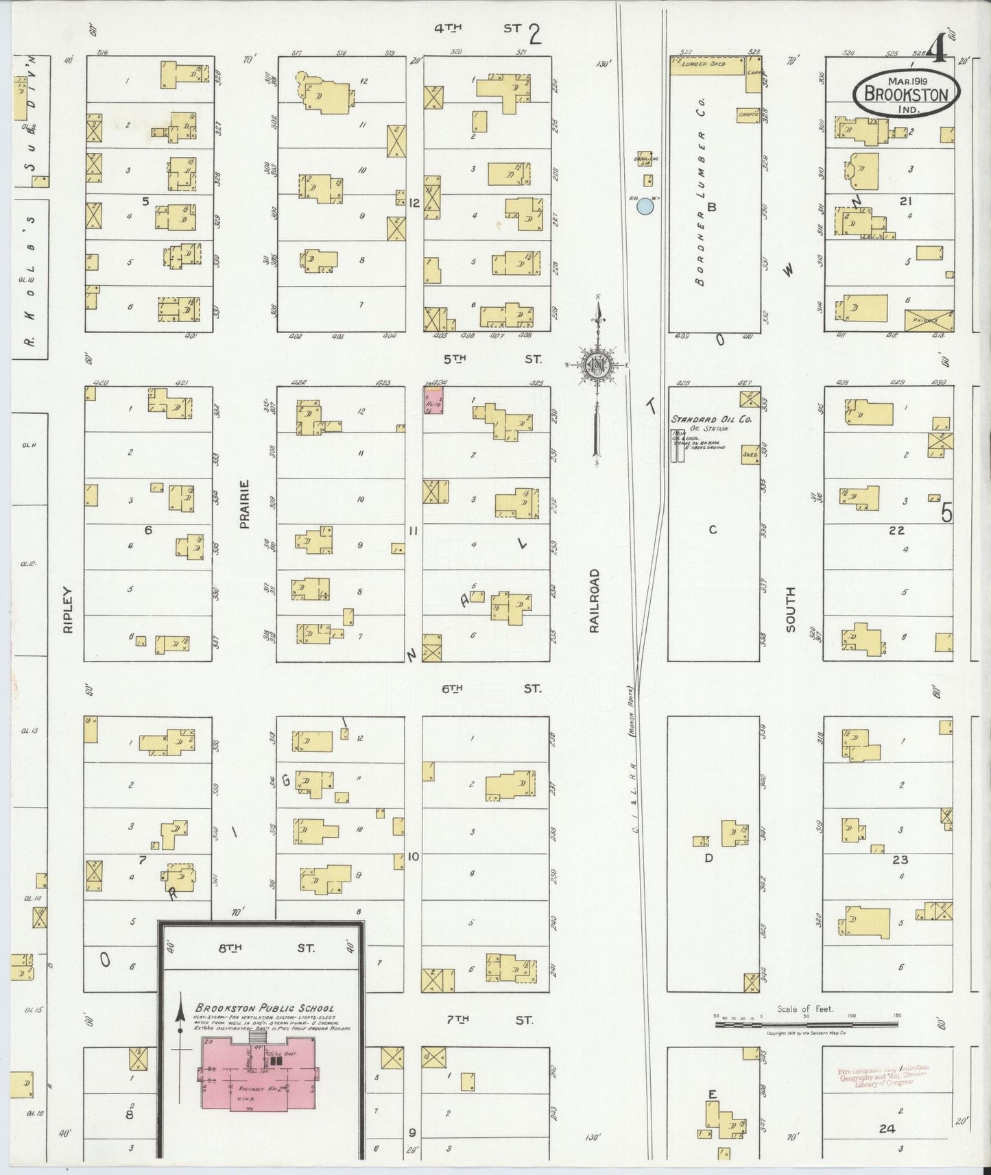 Sanborn Fire Insurance Map from Brookston, White County, Indiana (1919), Sheet #0004 - Complete Map Set gallery image, historic Sanborn map, vintage wall art, Indiana Indiana