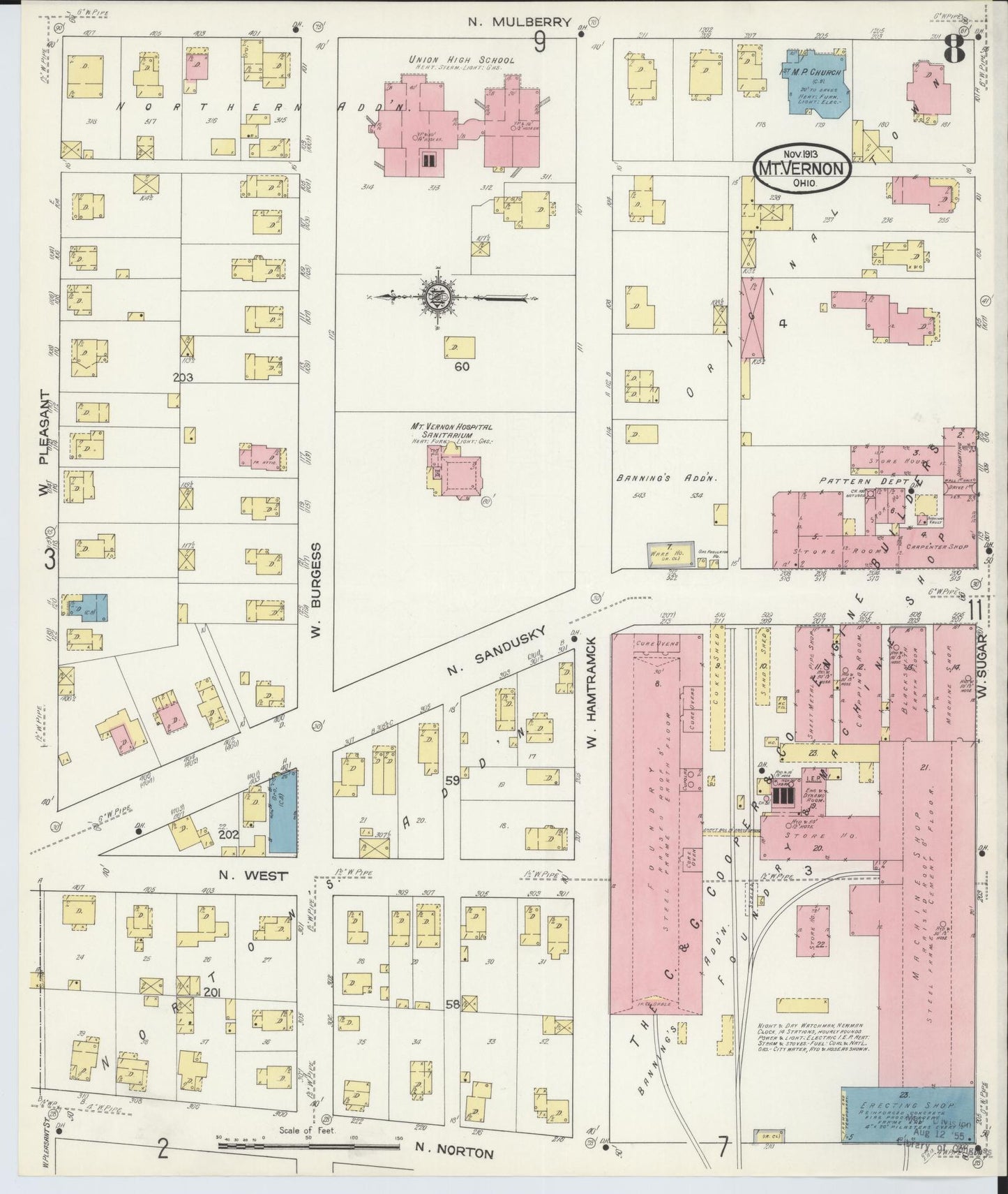Sanborn Fire Insurance Map from Mount Vernon, Knox County, Ohio (1913), Sheet #0008 - Complete Map Set gallery image, historic Sanborn map, vintage wall art, Ohio Ohio