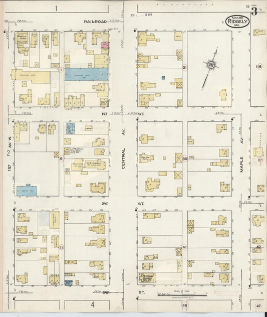 Sanborn Fire Insurance Map from Ridgely, Caroline County, Maryland (1934), Sheet #0003 - Historic Sanborn Fire Insurance Map Print, vintage old map wall art