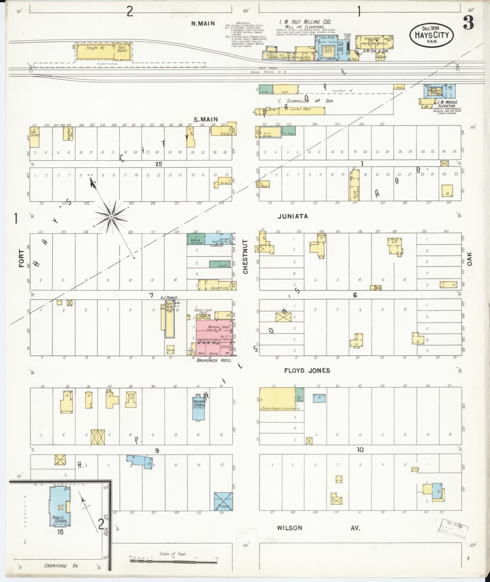Sanborn Fire Insurance Map from Hays, Ellis County, Kansas (1899), Sheet #0003 - Historic Sanborn Fire Insurance Map Print, vintage old map wall art, antique decor, genealogy gift, Kansas Kansas map