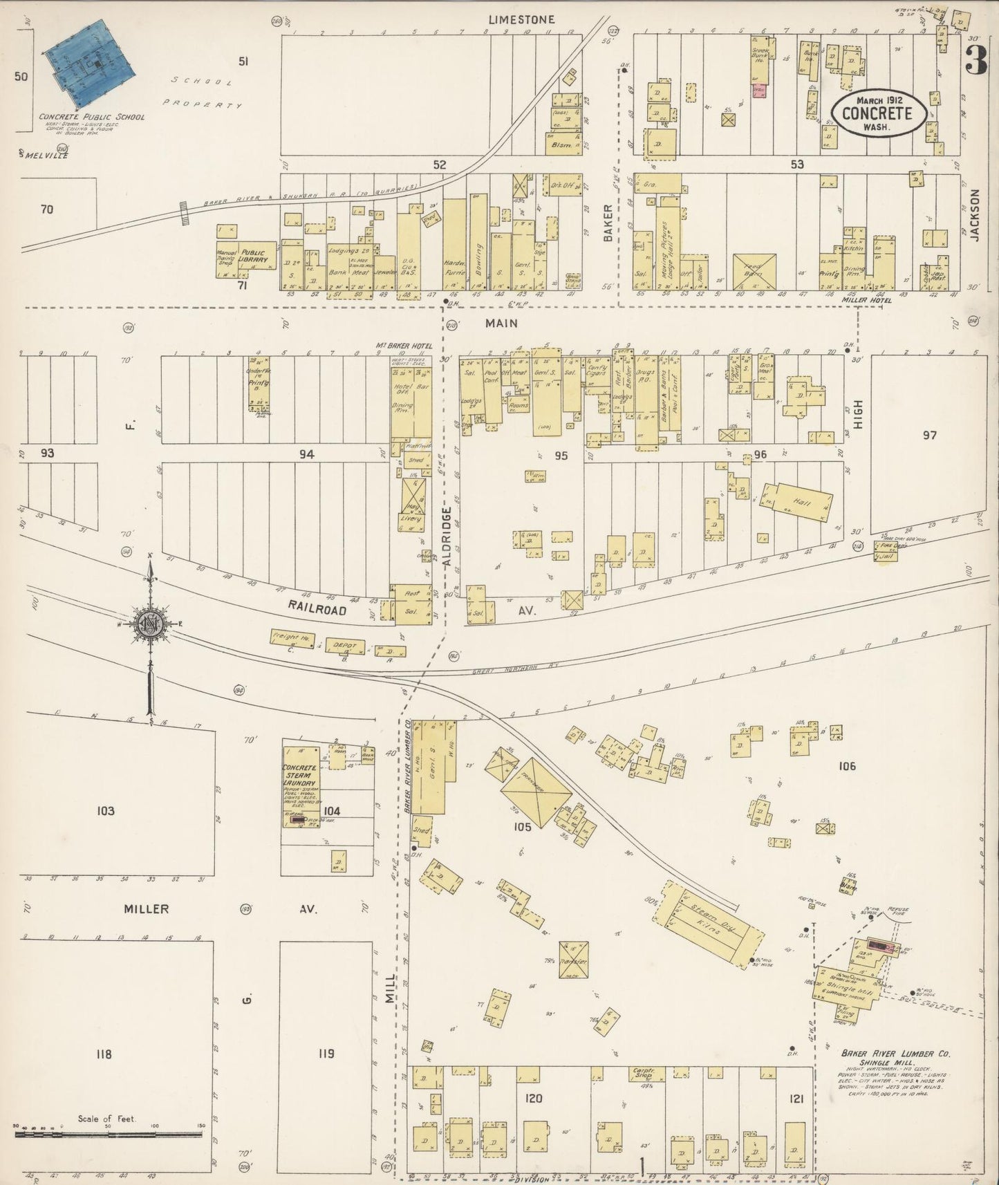 Sanborn Fire Insurance Map from Concrete, Skagit County, Washington (1912), Sheet #0003 - Complete Map Set gallery image, historic Sanborn map, vintage wall art, Washington Washington