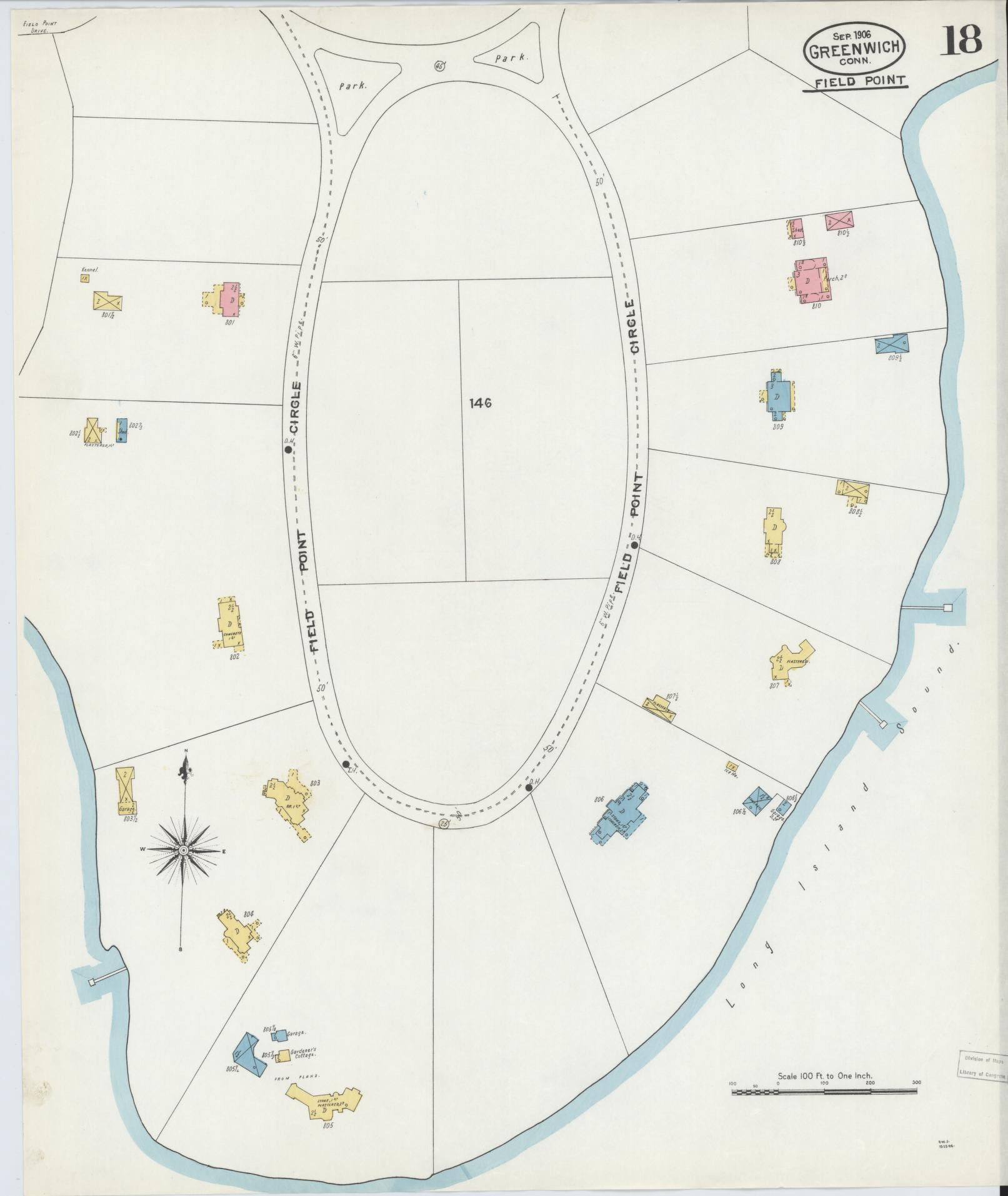 Sanborn Fire Insurance Map from Greenwich, Fairfield County, Connecticut (1906), Sheet #0018 - Complete Map Set gallery image, historic Sanborn map, vintage wall art, Connecticut Connecticut
