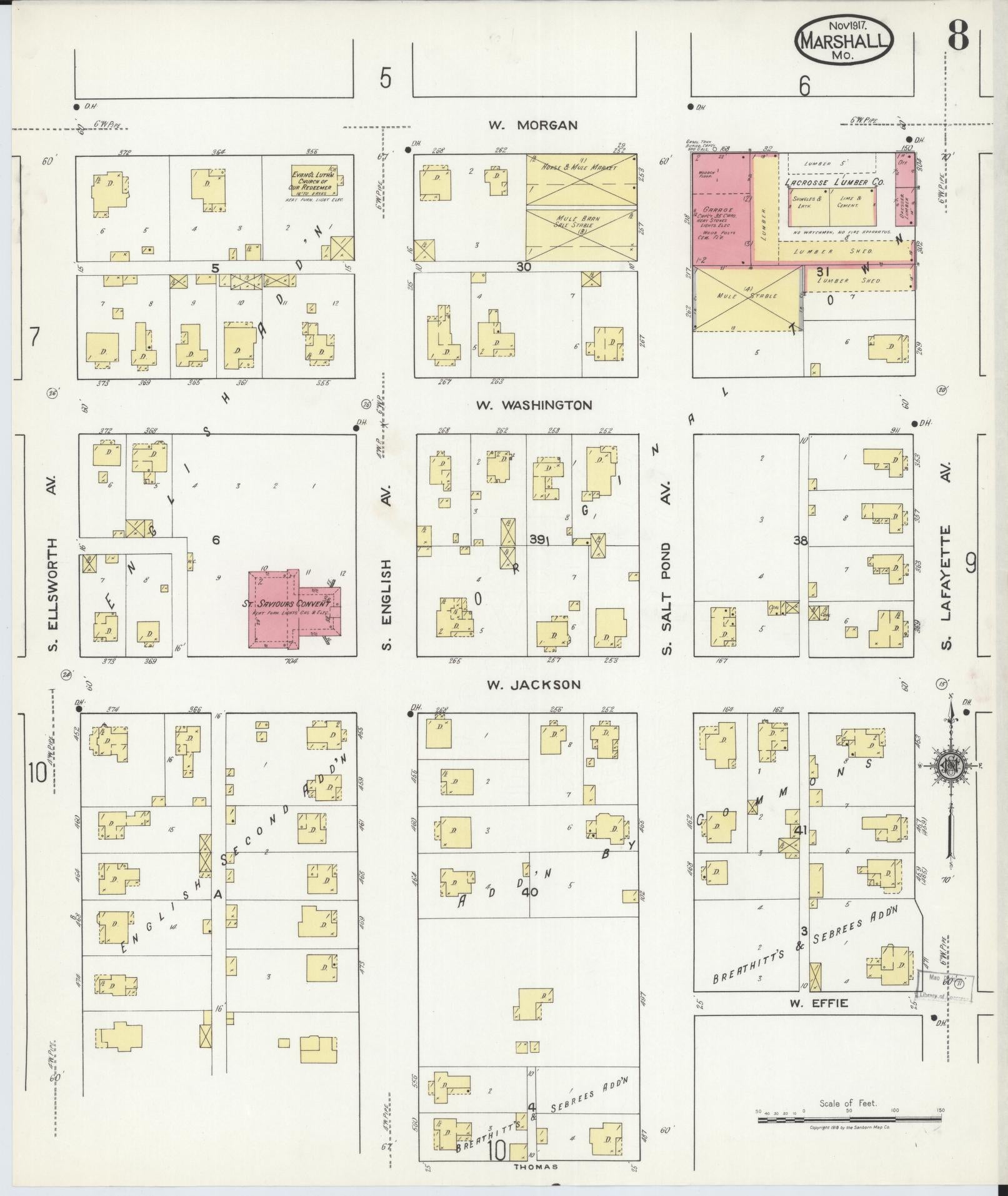 Sanborn Fire Insurance Map from Marshall, Saline County, Missouri (1917), Sheet #0008 - Complete Map Set gallery image, historic Sanborn map, vintage wall art, Missouri Missouri
