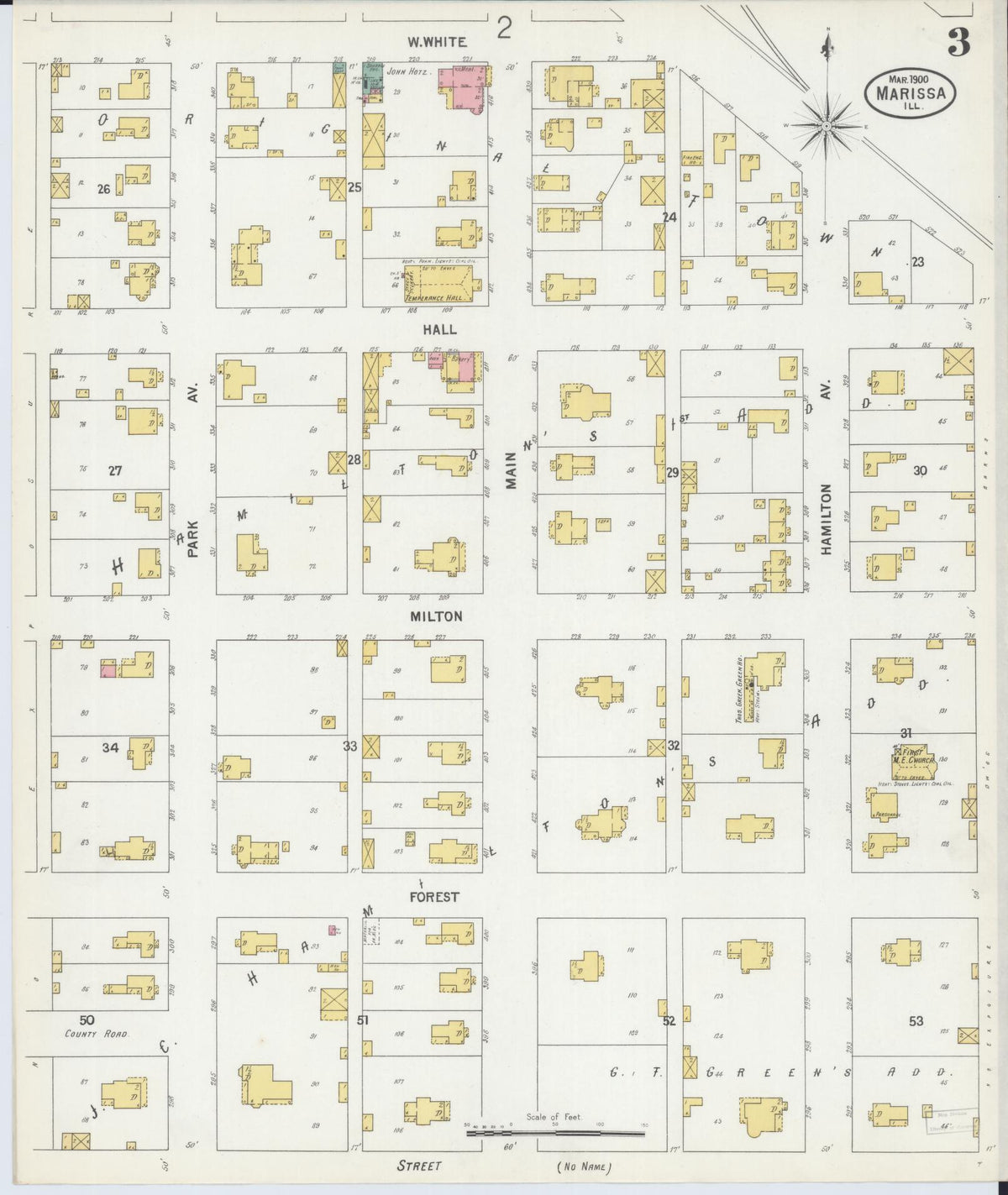 Sanborn Fire Insurance Map from Marissa, Saint Clair County, Illinois (1900), Sheet #0003 - Complete Map Set gallery image, historic Sanborn map, vintage wall art, Illinois Illinois