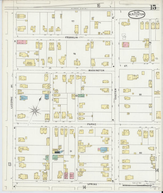 Sanborn Fire Insurance Map from Pittston, Luzerne County, Pennsylvania (1896), Sheet #0015 - Historic Sanborn Fire Insurance Map Print, vintage old map wall art, antique decor, genealogy gift, Pennsylvania Pennsylvania map