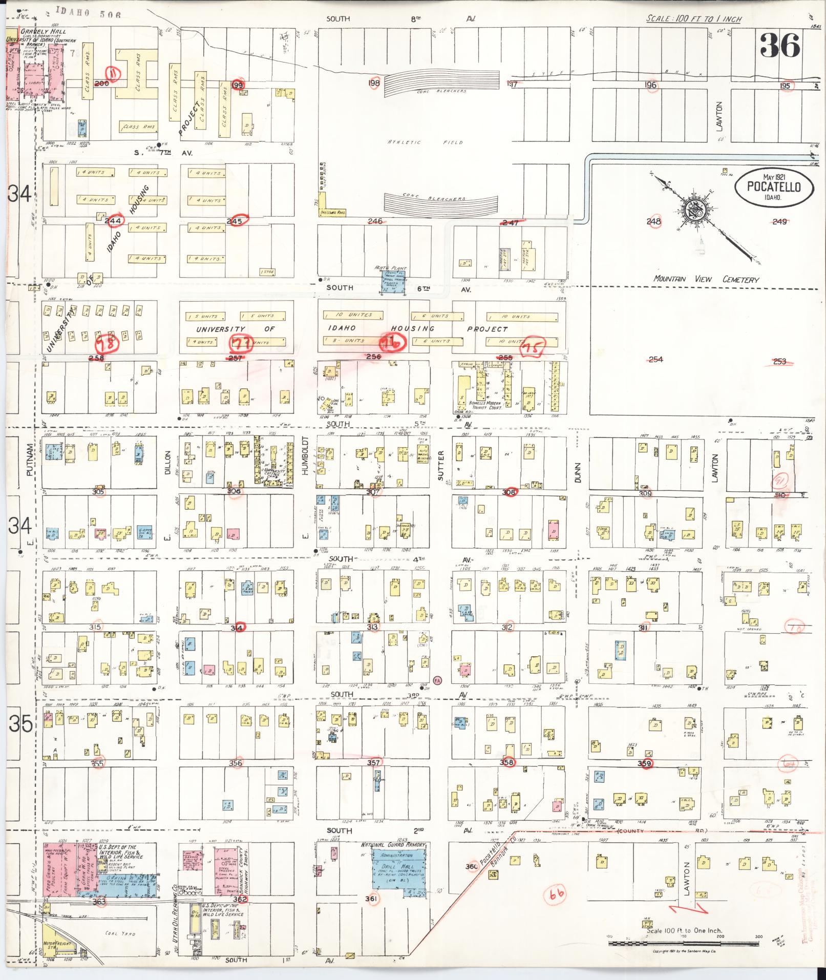 Sanborn Fire Insurance Map from Pocatello, Bannock County, Idaho (1948), Sheet #0036 - Historic Sanborn Fire Insurance Map Print, vintage old map wall art, antique decor, genealogy gift, Idaho Idaho map