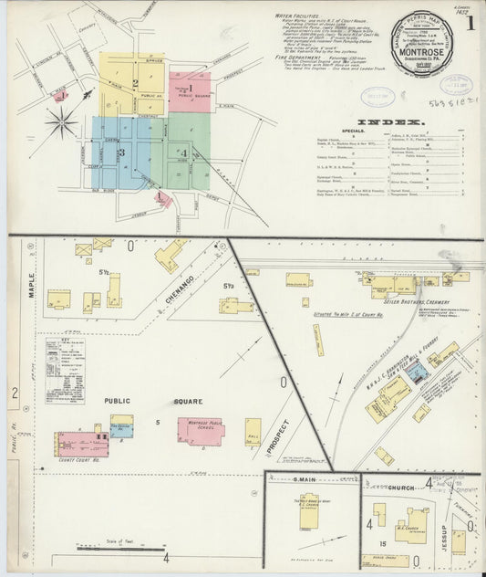 Sanborn Fire Insurance Map from Montrose, Susquehanna County, Pennsylvania (1897), Sheet #0001 - Historic Sanborn Fire Insurance Map Print, vintage old map wall art, antique decor, genealogy gift, Pennsylvania Pennsylvania map