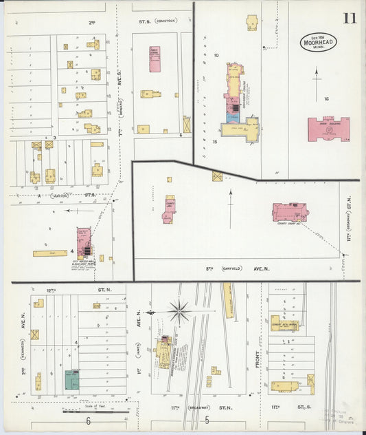 Sanborn Fire Insurance Map from Moorhead, Clay County, Minnesota (1906), Sheet #0011 - Historic Sanborn Fire Insurance Map Print, vintage old map wall art, antique decor, genealogy gift, Minnesota Minnesota map