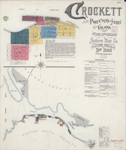 Sanborn Fire Insurance Map from Crockett, Contra Costa County, California (1906), Sheet #0001 - Historic Sanborn Fire Insurance Map Print, vintage old map wall art, antique decor, genealogy gift, California California map