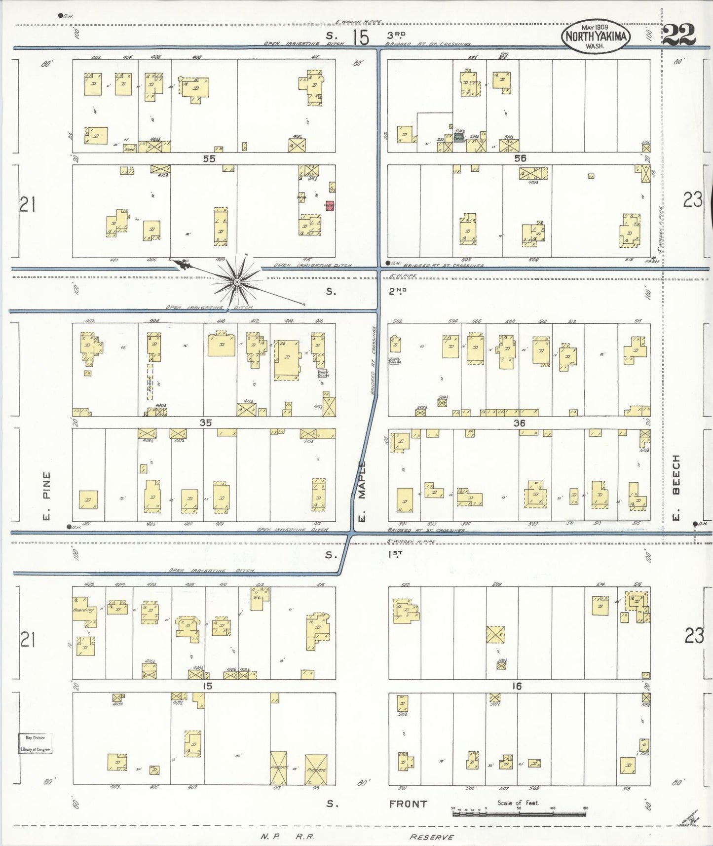 Sanborn Fire Insurance Map from North Yakima, Yakima County, Washington (1909), Sheet #0022 - Complete Map Set gallery image, historic Sanborn map, vintage wall art, Washington Washington