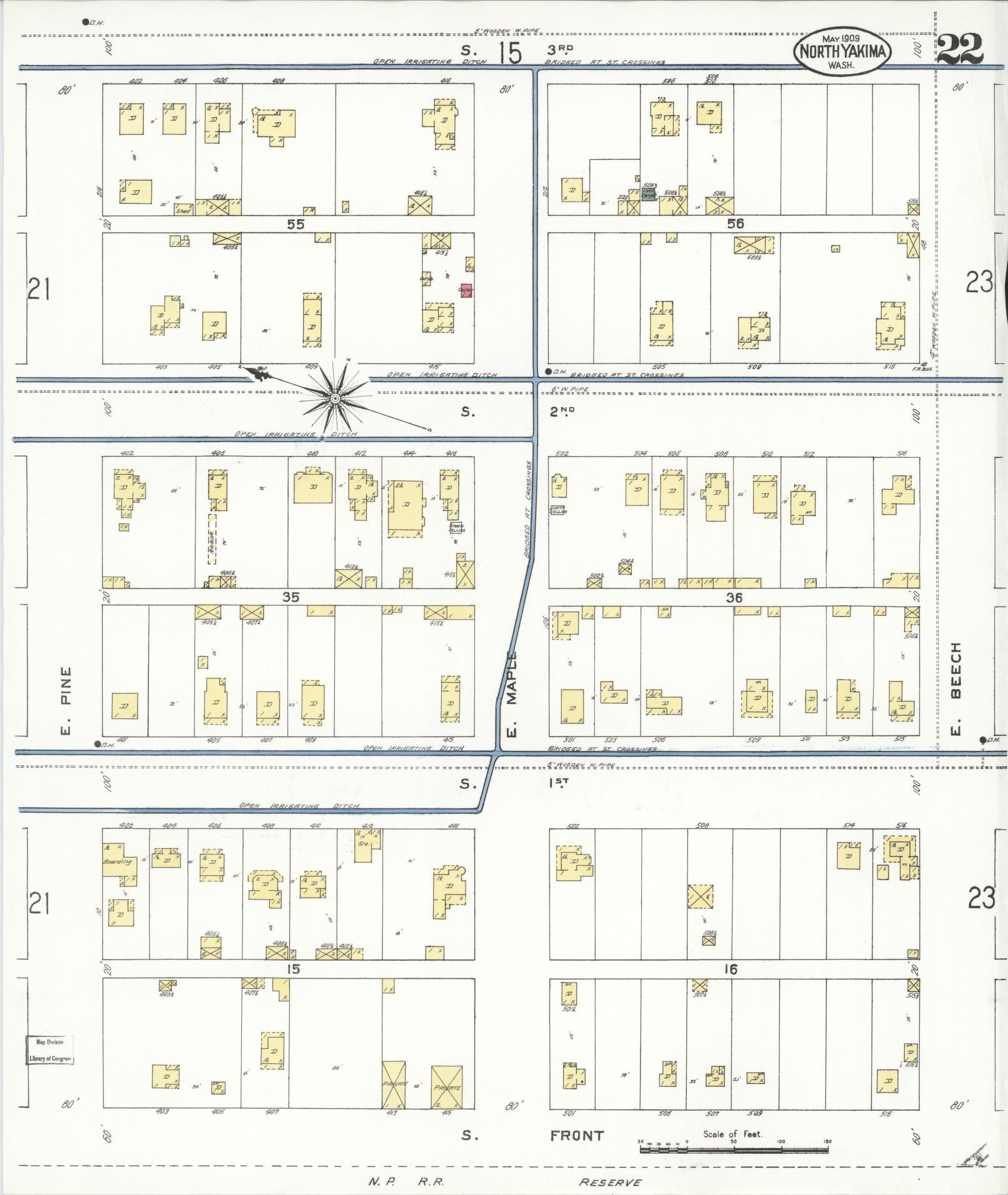 Sanborn Fire Insurance Map from North Yakima, Yakima County, Washington (1909), Sheet #0022 - Complete Map Set gallery image, historic Sanborn map, vintage wall art, Washington Washington