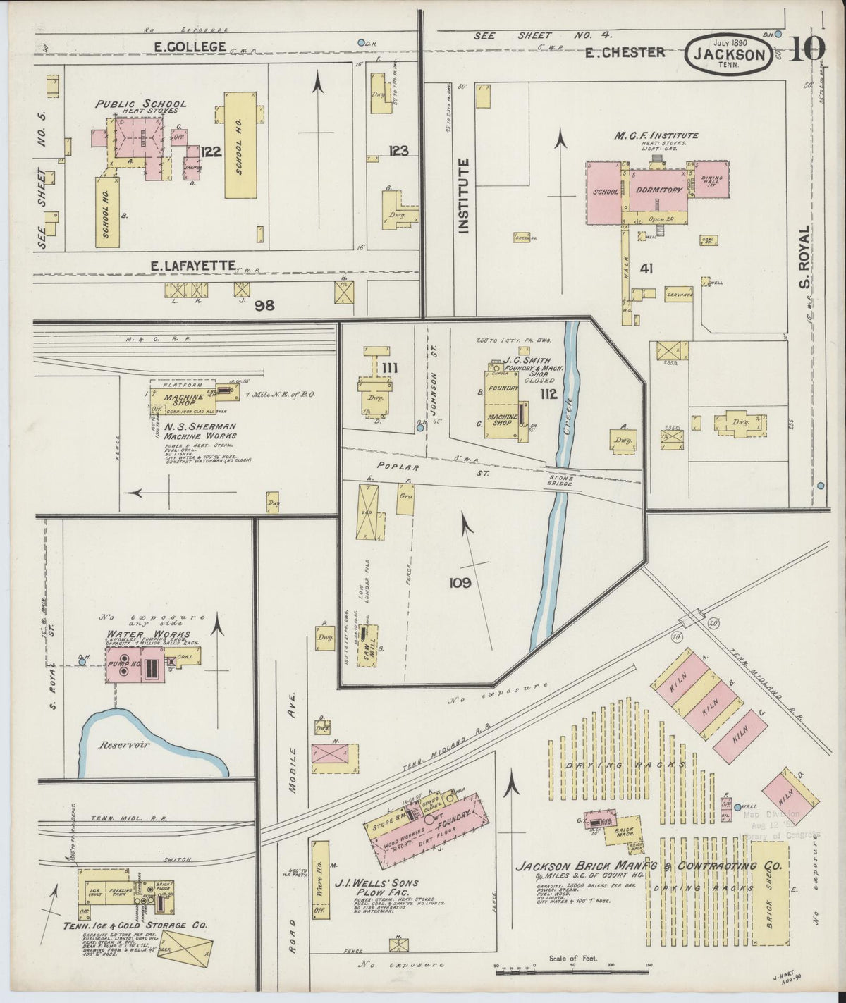 Sanborn Fire Insurance Map from Jackson, Madison County, Tennessee (1890), Sheet #0010 - Complete Map Set gallery image, historic Sanborn map, vintage wall art, Tennessee Tennessee