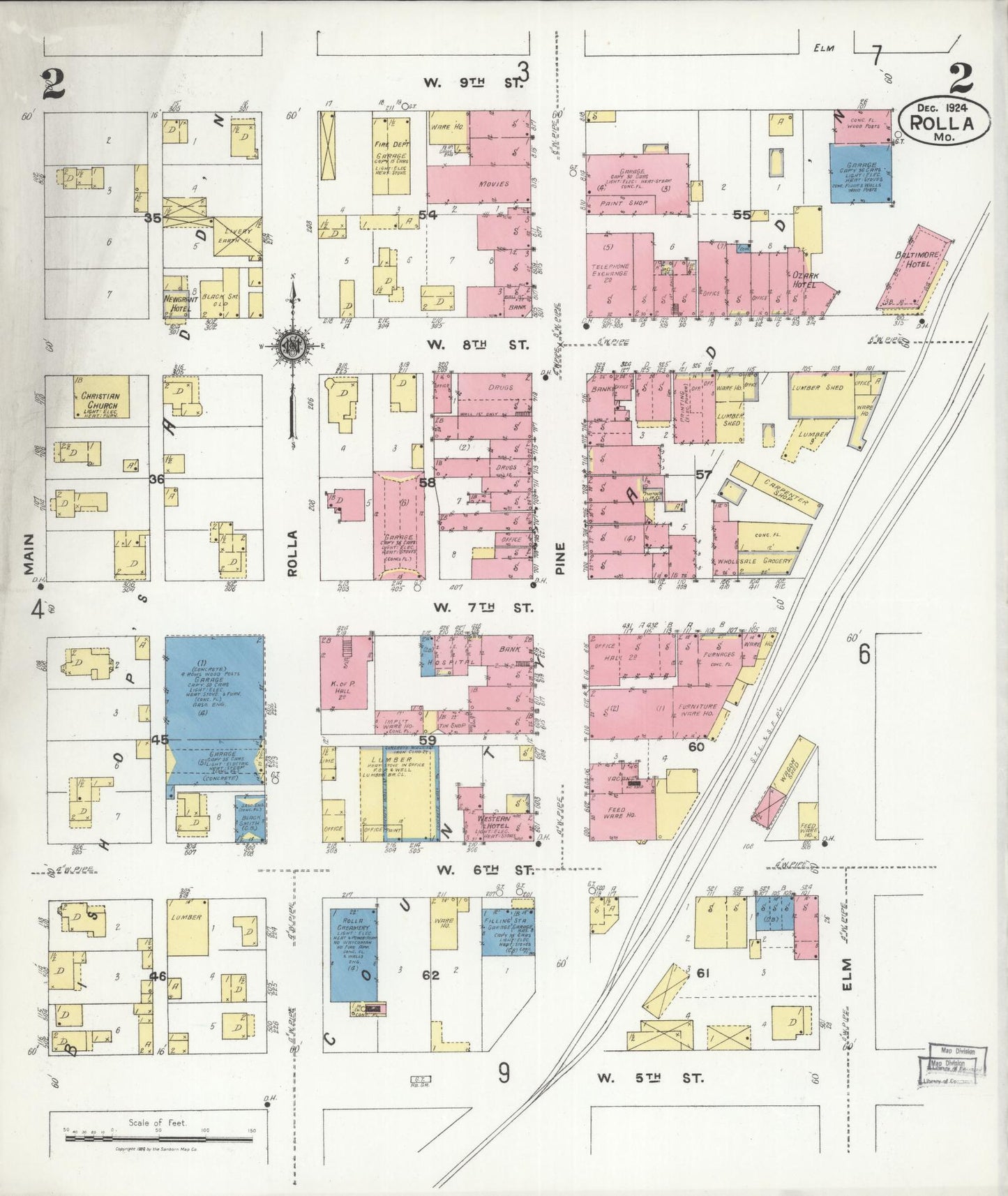 Sanborn Fire Insurance Map from Rolla, Phelps County, Missouri (1924), Sheet #0002 - Complete Map Set gallery image, historic Sanborn map, vintage wall art, Missouri Missouri