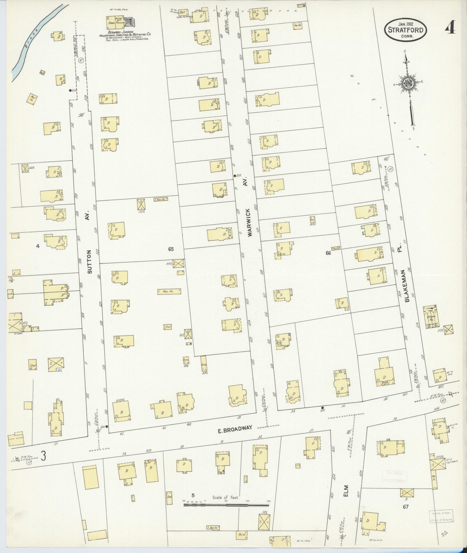 Sanborn Fire Insurance Map from Stratford, Fairfield County, Connecticut (1912), Sheet #0004 - Complete Map Set gallery image, historic Sanborn map, vintage wall art, Connecticut Connecticut