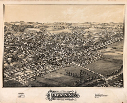 Bird's eye view of Ilion, N.Y. : population 4500 (1881) – Historic Bird’s-Eye View Panorama Print
