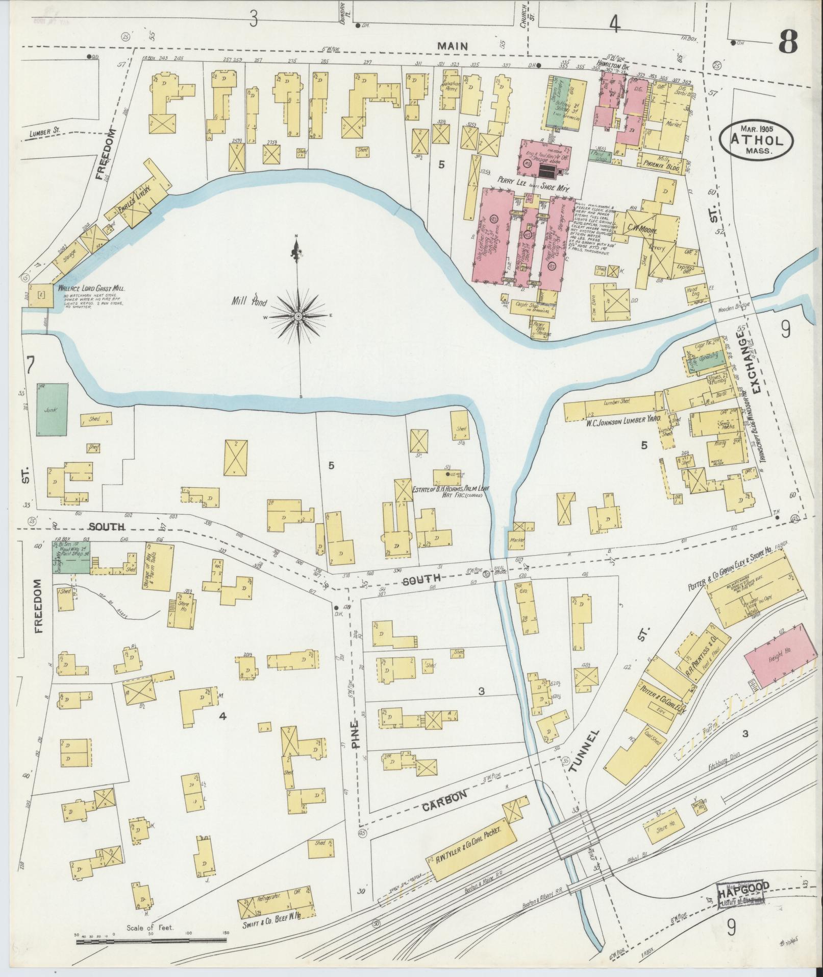 Sanborn Fire Insurance Map from Athol, Worcester County, Massachusetts (1905), Sheet #0008 - Complete Map Set gallery image, historic Sanborn map, vintage wall art, Massachusetts Massachusetts