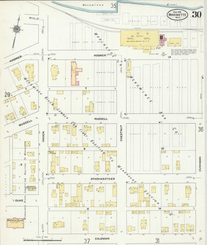 Sanborn Fire Insurance Map from Marinette, Marinette County, Wisconsin (1910), Sheet #0030 - Historic Sanborn Fire Insurance Map Print, vintage old map wall art, antique decor, genealogy gift, Wisconsin Wisconsin map