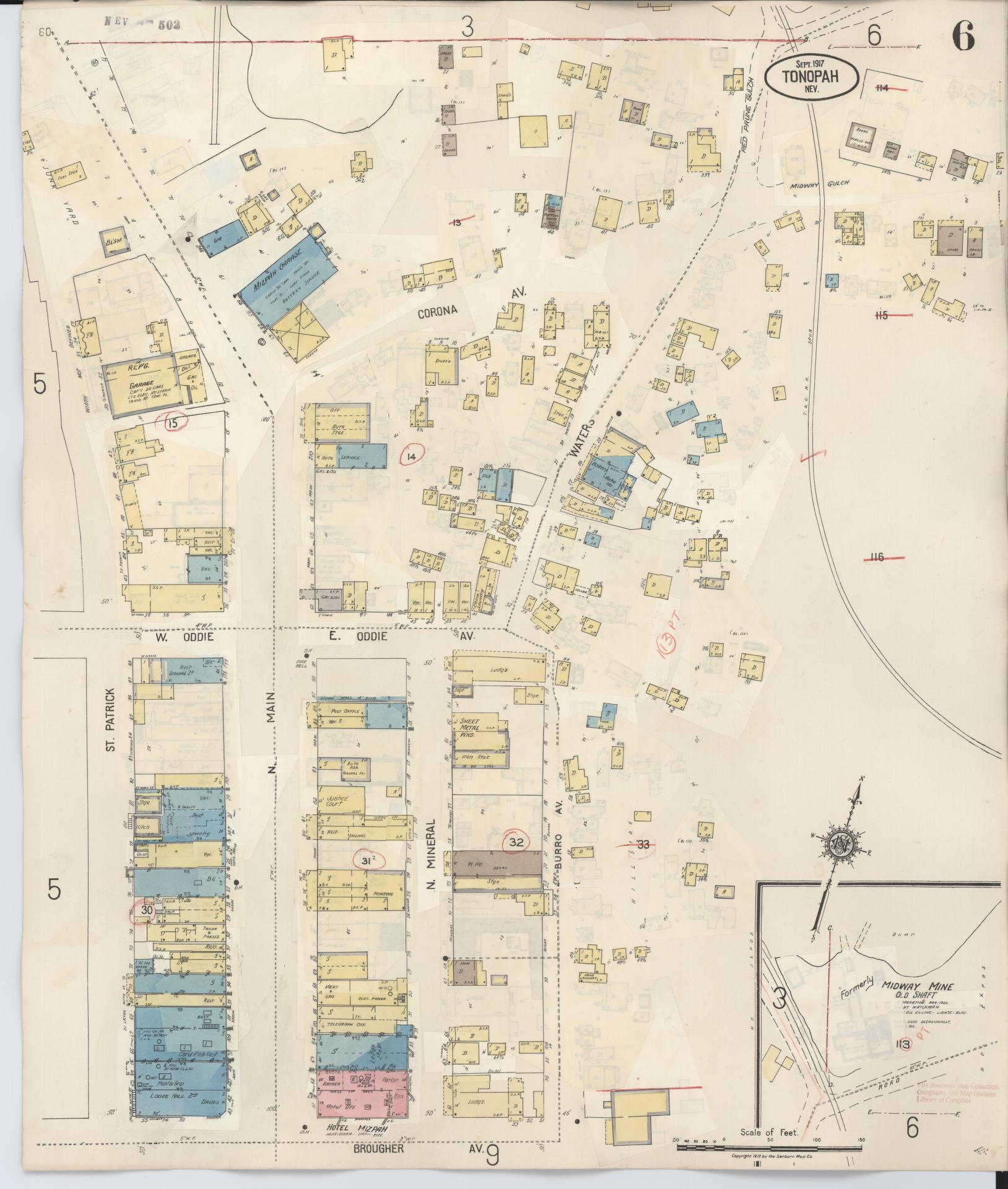 Sanborn Fire Insurance Map from Tonopah, Nye County, Nevada (1941), Sheet #0006 - Historic Sanborn Fire Insurance Map Print, vintage old map wall art, antique decor, genealogy gift, Nevada Nevada map