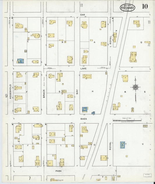 Sanborn Fire Insurance Map from Kissimmee, Osceola County, Florida (1920), Sheet #0010 - Historic Sanborn Fire Insurance Map Print, vintage old map wall art, antique decor, genealogy gift, Florida Florida map